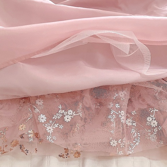 NWT BlueBeri Pink Layered dress, silver/gold accents, rows of flowers - Picture 9 of 11
